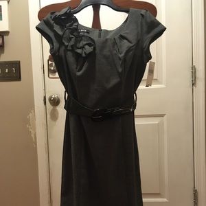 Dark gray, cap sleeve, belted dress
